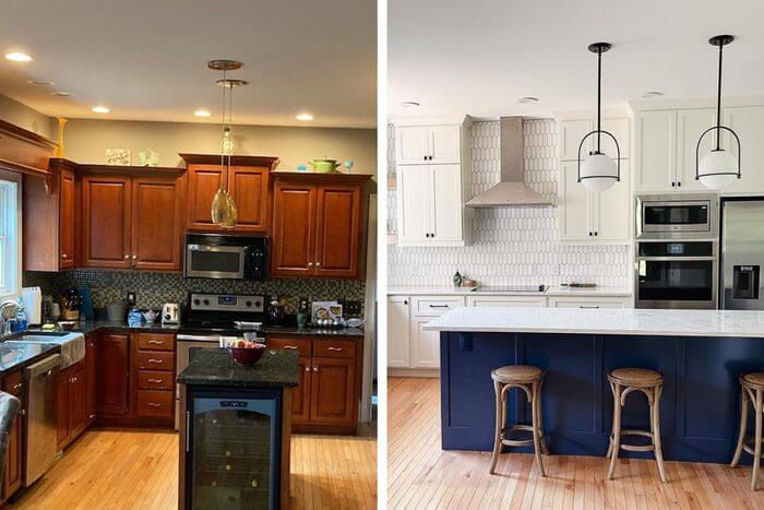 قبل و بعد بازسازی آشپزخانه بزرگ