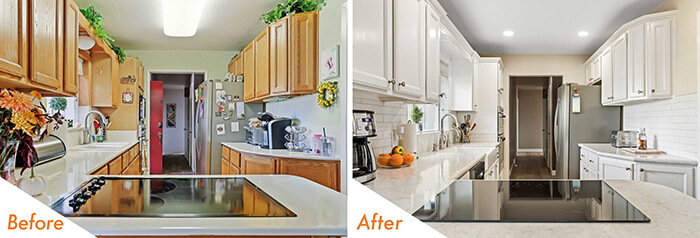 قبل و بعد بازسازی آشپزخانه